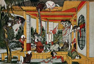 Newly Published Perspective Picture: One Hundred Ghost Stories in a Haunted House [Katsushika Hokusai,  from Meihin Soroimono Ukiyo-e 9: Hokusai II] Thumbnail Images