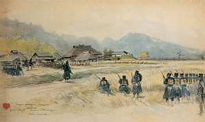 Major Japanese maneuvers around Utsunomiya. The Imperial Guard. October 23, 1893. [Georges Ferdinand Bigot,  from Georges Bigot: Il y a cent ans, un artiste Francais au Japon] Thumbnail Images