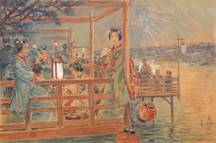 京都・鴨川祭り [ジョルジュ・ビゴー, ジョルジュ・ビゴー展 明治日本を生きたフランス人画家より] パブリックドメイン画像 