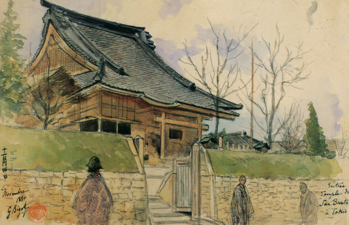 三番町の寺 1884年11月4日 [ジョルジュ・ビゴー, ジョルジュ・ビゴー展 明治日本を生きたフランス人画家より] パブリックドメイン画像 