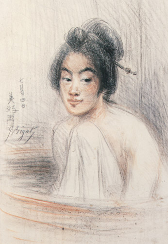 Japanese woman in her bath, July 4. [Georges Ferdinand Bigot,  from Georges Bigot: Il y a cent ans, un artiste Francais au Japon]