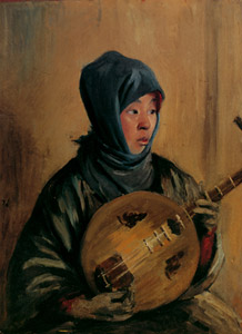 月琴を弾く頭巾の女 [ジョルジュ・ビゴー, ジョルジュ・ビゴー展 明治日本を生きたフランス人画家より]のサムネイル画像