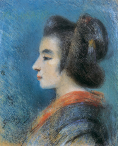 Profile of woman in kimono. [Georges Ferdinand Bigot,  from Georges Bigot: Il y a cent ans un artiste Francais au Japon]