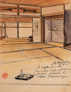 横浜到着の日、イマムラヤでの初めての日本食 1882年1月26日 [ジョルジュ・ビゴー, ジョルジュ・ビゴー展 明治日本を生きたフランス人画家より]のサムネイル画像