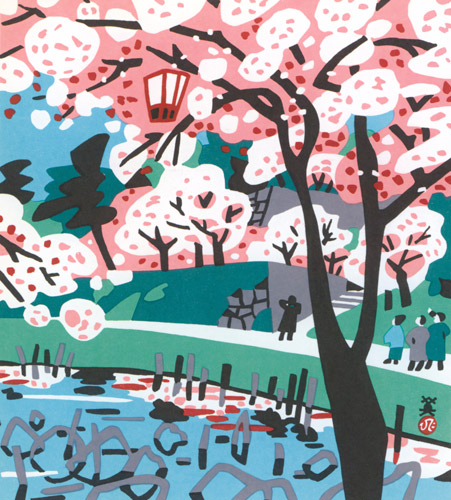 篠山の桜 [川西英, 兵庫百景IIより] パブリックドメイン画像 