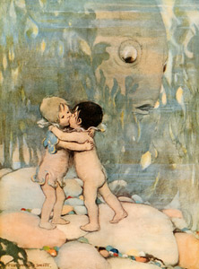 彼らは長い間抱き合ったりキスしたりしました。 （水の子どもたち） [ジェシー・ウィルコックス・スミス, 1916年, ジェシー・W・スミス：アメリカンイラストレーターより]のサムネイル画像