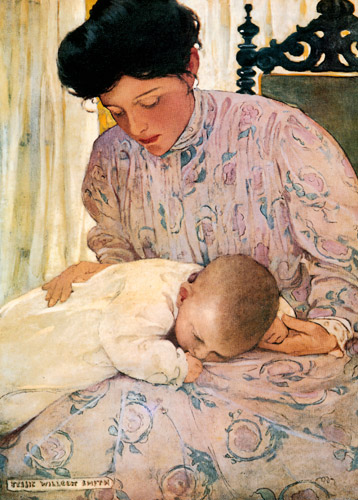 母の腕の中の初めての赤ん坊 [ジェシー・ウィルコックス・スミス, 1909年, ジェシー・W・スミス：アメリカンイラストレーターより] パブリックドメイン画像 