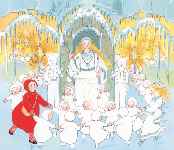 Plate 7 (A girl, a princess, and snow children dancing in front of the queen) [Sibylle von Olfers,  from The Story of the Snow Children]