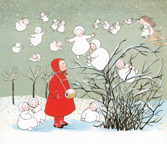 Plate 2 (A girl and the snow children in the garden) [Sibylle von Olfers,  from The Story of the Snow Children]