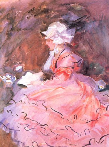 Girl in a Pink Dress, Reading [John Singer Sargent, 1912, from Sargemt Exhibition]