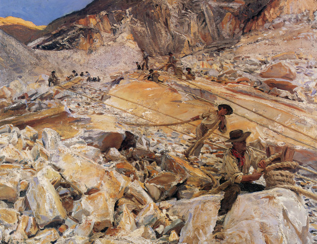 石切場から大理石をカラーラに運ぶ [ジョン・シンガー・サージェント, 1911年, サージェント展 （1989）より] パブリックドメイン画像 