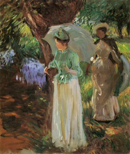 日傘を持つ二人の少女、フラッドベリー [ジョン・シンガー・サージェント, 1888年, サージェント展 （1989）より] パブリックドメイン画像 