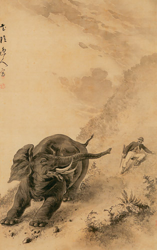 Westerner Capturing an Elephant [Takahashi Yuichi, 1874, from Takahashi Yuichi: A Pioneer of Modern Western-style Painting]