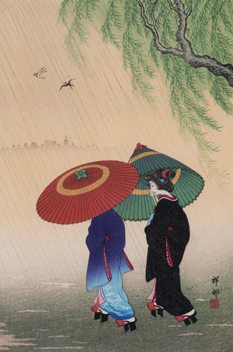 Two Women in the Rain [Ohara Koson,  from Hanga Geijutsu no.181]