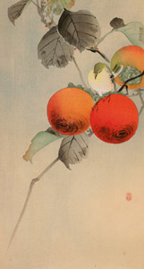 Persimmon and Warbling White-eye [Ohara Koson,  from Hanga Geijutsu no.181] Thumbnail Images