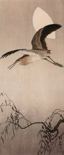 Striated Heron with Moon [Ohara Koson,  from Hanga Geijutsu no.181]
