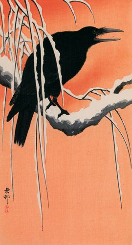 Crow on Snowy Branch [Ohara Koson,  from Hanga Geijutsu no.181]