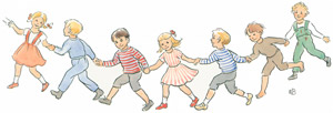 挿絵19 (手をつないで踊る子供たち） [エルサ・ベスコフ, ペーテルおじさんより]のサムネイル画像