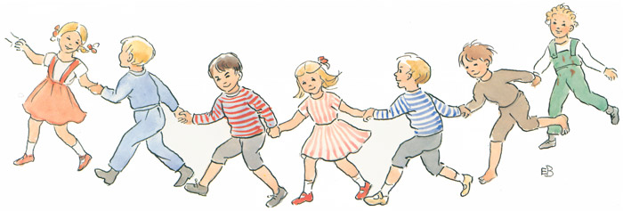 挿絵19 (手をつないで踊る子供たち） [エルサ・ベスコフ, ペーテルおじさんより] パブリックドメイン画像 