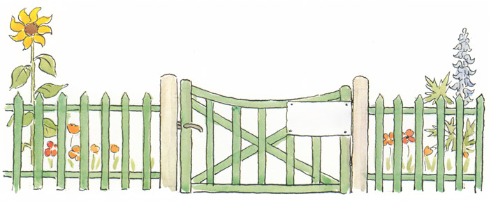 挿絵17 (ペーテルおじさんの庭の前に作られた柵） [エルサ・ベスコフ, ペーテルおじさんより] パブリックドメイン画像 