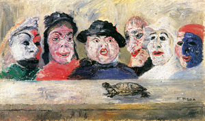 Masks looking at a tortoise [James Ensor, 1894, from James Ensor Exhibition Catalogue 1983-84] Thumbnail Images