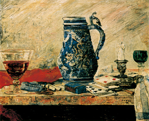 壺のある静物 [ジェームズ・アンソール, 1890年, アンソール展 仮面と幻想の巨匠より] パブリックドメイン画像 