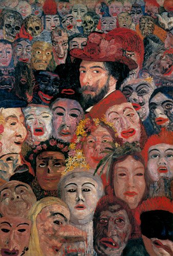 Self-portrait with masks [James Ensor, 1899, from James Ensor Exhibition Catalogue 1983-84]