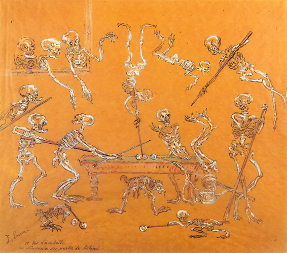 Skeletons playing billiards [James Ensor, 1903, from James Ensor Exhibition Catalogue 1983-84]