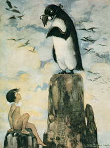 Plate 10 (And there he saw the last of the Gairfowl, standing up on the Allalonestone, all alone) [Jessie Willcox Smith,  from The Water Babies] Thumbnail Images