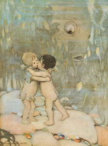 挿絵8 (抱き合ってキスし合う水の赤ちゃんたち） [ジェシー・ウィルコックス・スミス, 水の子どもたちより]のサムネイル画像