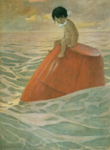 Plate 5 (Tom sat upon the buoy long days, long weeks, looking out to sea.) [Jessie Willcox Smith,  from The Water Babies] Thumbnail Images