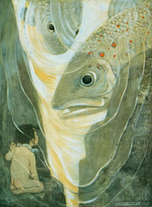 Plate 4 (“Oh, don’t hurt me! cried Tom. I only want to look at you; you are so handsome”) [Jessie Willcox Smith,  from The Water Babies] Thumbnail Images
