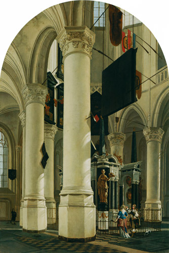 ウィレム沈黙公の廟墓があるデルフト新教会 [ヘラルト・ハウクヘースト, 1651-1652年頃, フェルメール展 光の天才画家とデルフトの巨匠たちより] パブリックドメイン画像 
