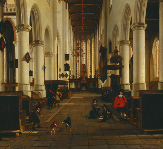 オルガン・ロフトの下から見たデルフト旧教会の内部 [ヘンドリク・コルネルスゾーン・ファン・フリート, 1662年頃, フェルメール展 光の天才画家とデルフトの巨匠たちより] パブリックドメイン画像 