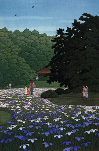 Iris Garden at Meiji Shrine [Hasui Kawase, 1951, from Kawase Hasui 130th Anniversary Exhibition Catalogue] Thumbnail Images