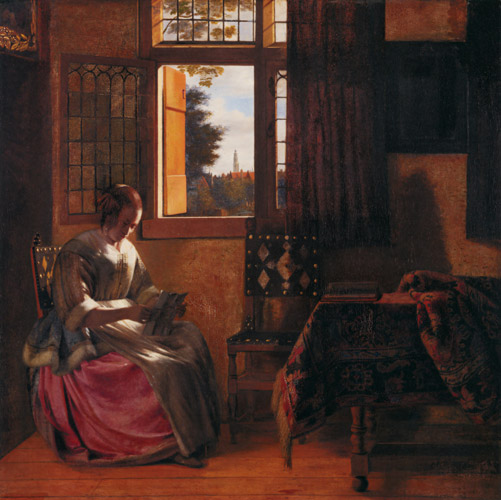 窓辺で手紙を読む女 [ピーテル・デ・ホーホ, 1664年頃, フェルメール展 光の天才画家とデルフトの巨匠たちより] パブリックドメイン画像 