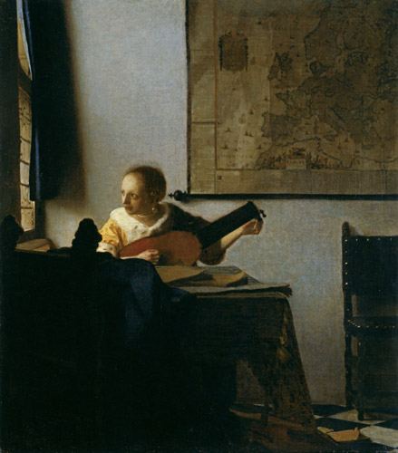 リュートを調弦する女 [ヨハネス・フェルメール, 1663-1665年頃, フェルメール展 光の天才画家とデルフトの巨匠たちより] パブリックドメイン画像 