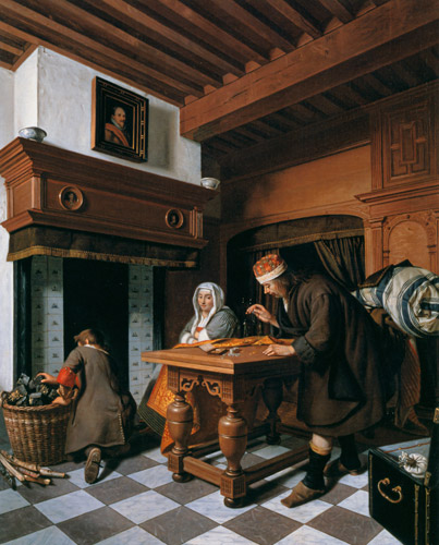 金のを天秤にかける男 [コルネリス・デ・マン, 1670年頃, フェルメール展 光の天才画家とデルフトの巨匠たちより] パブリックドメイン画像 