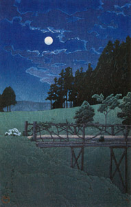 Scenes of the Minami Mountain Villa at Moto-Hakone : Moon over the Akebi Bridge [Hasui Kawase, 1935, from Kawase Hasui 130th Anniversary Exhibition Catalogue] Thumbnail Images