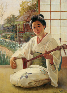 The Samisen Player (Ikao) [Theodore Wores,  from The Art of Theodore Wores: Japan’s Beauty Comes Home] Thumbnail Images