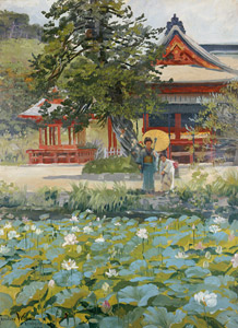 A Temple and Lotus Pond in Kamakura [Theodore Wores, 1896, from The Art of Theodore Wores: Japan’s Beauty Comes Home] Thumbnail Images