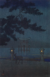 Souvenirs of My Travels, 2nd Series : Hazy Moonlit Night (Miyajima) [Hasui Kawase, 1921, from Kawase Hasui 130th Anniversary Exhibition Catalogue] Thumbnail Images