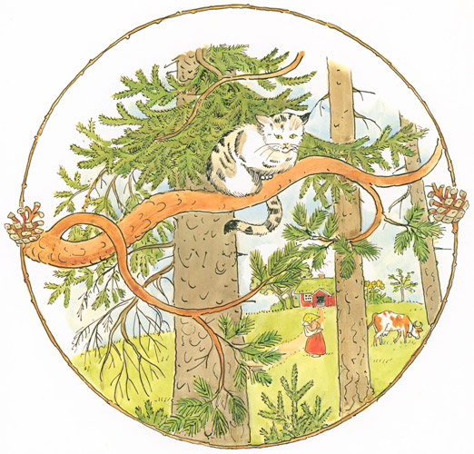 Plate 10 (Little little cat on a branch) [Elsa Beskow,  from Tale of the Little Little Old Woman]