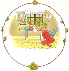 挿絵9 (ミルクを飲んだ小さな小さな猫を叱る小さな小さなおばあちゃん） [エルサ・ベスコフ, ちいさなちいさなおばあちゃんより]のサムネイル画像