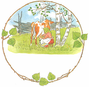Plate 5 (Little little old woman milking a cow) [Elsa Beskow,  from Tale of the Little Little Old Woman] Thumbnail Images