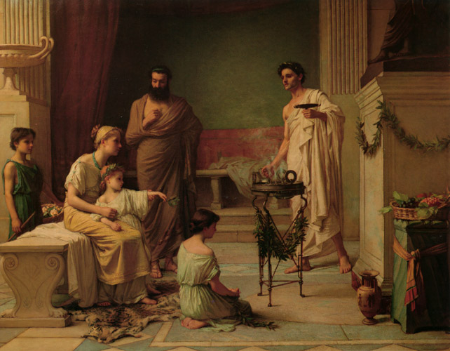 アイスクラーピウスの神殿へ運ばれた病気の子供 [ジョン・ウィリアム・ウォーターハウス, 1877年, J.W. Waterhouseより] パブリックドメイン画像 