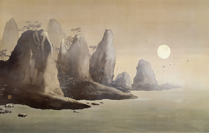 蓬莱山（左） [横山大観, 1900年, 大観と観山展 より] パブリックドメイン画像 