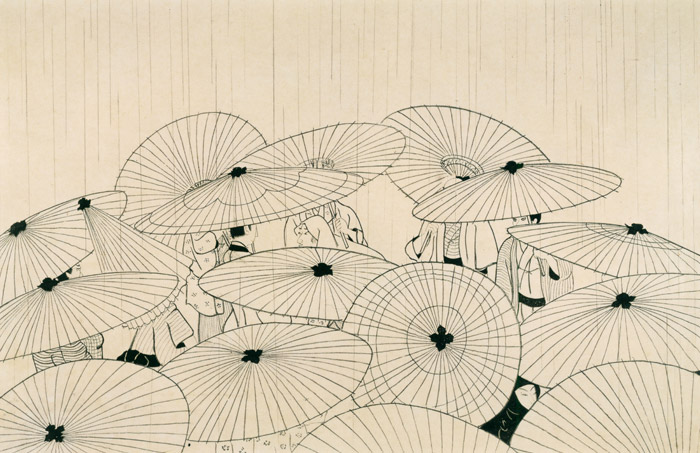 Osen (Umbrellas) [Komura Settai,  from Hanga Geijutsu no.146]