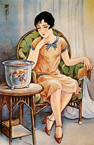 金魚 [高畠華宵, 1927年, 高畠華宵名画集 優美、華麗な叙情画の世界より] パブリックドメイン画像 