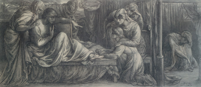 Study for Predella No. 2, for Dante’s Dream: Dante Awakening from His Dream [Dante Gabriel Rossetti, 1879, from Winthrop Collection of the Fogg Art Museum]